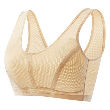 Gnurob Plus Size Bras for Women Racerback Sports Bra Full Coverage Brassiere No Underwire Seamless Bras Comfort Wireless Padded Bralettes Lightly Everyday Wear Clearance Saving Beige 105C