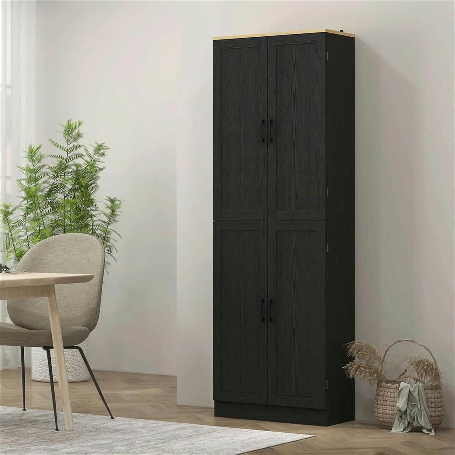 Demi Bonn 67" Freestanding Kitchen Pantry, 4-Door Cabinet with Adjustable Shelves & Doors for Modern Kitchen, Black