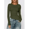thumbnail image 3 of PRETTYGARDEN Womens Fall Long Sleeve Shirts Trendy Crew Neck Fitted Asymmetrical Going Out Tops Ruched Side Tee Blouse, 3 of 9