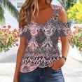 thumbnail image 2 of DeHolifer Women's T-Shirts V-Neck Hollow Out Floral Printed Breathable Short Sleeve Casual Loose Blouse T-Shirts Pink S, 2 of 7