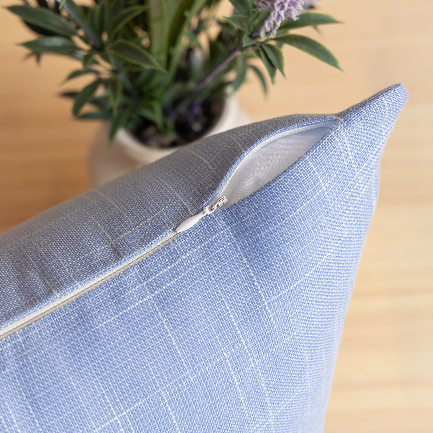 Phantoscope Soft Textured Linen Burlap Series Decorative Throw Pillow, 18" x 18", Sky Blue, 2 Pack