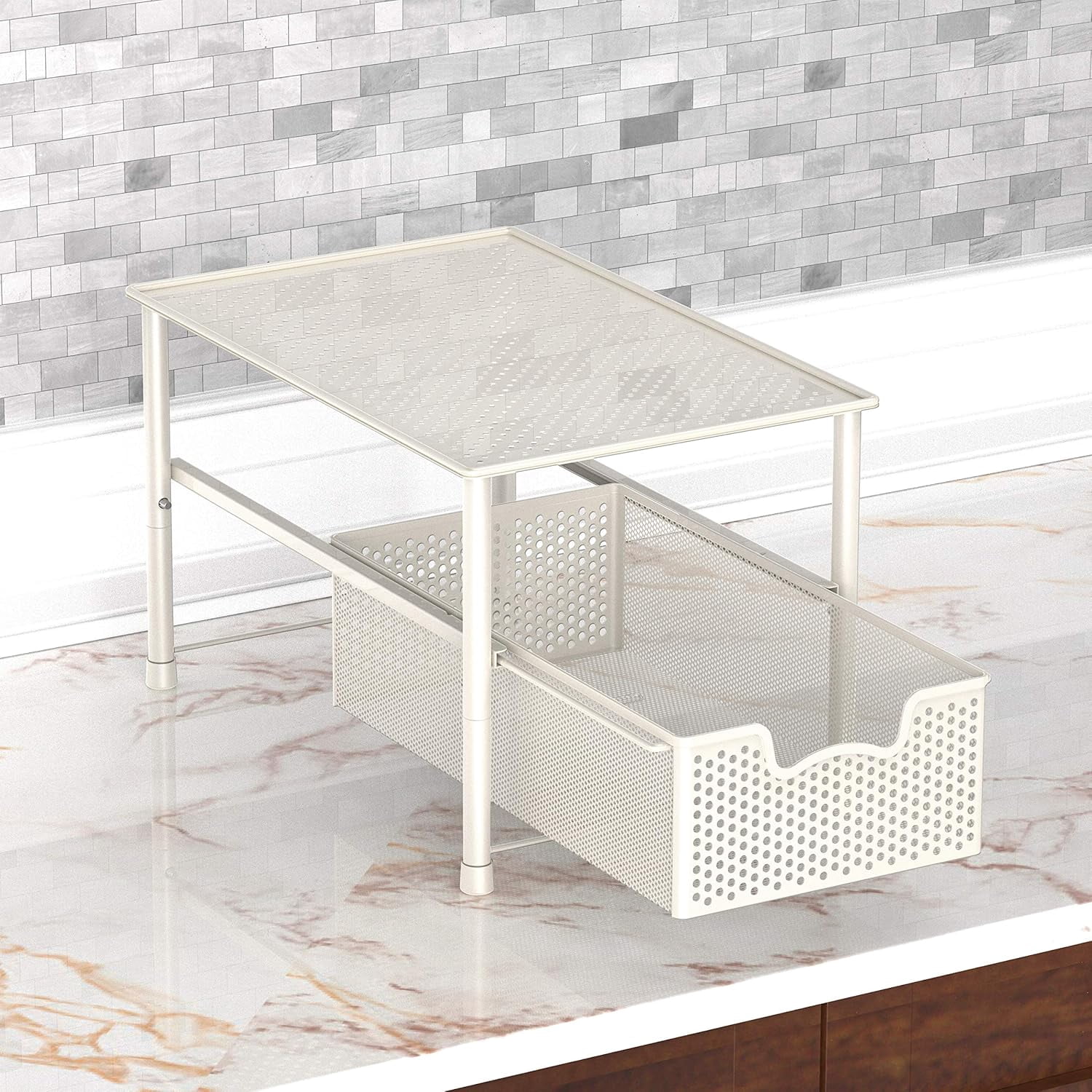 Stackable Under Sink Cabinet Organizer Drawer Sliding Basket Storage White Durable Space Saver