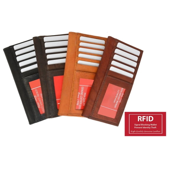 Genuine Leather Standard Checkbook Cover Long Wallet ID Credit Card Holder