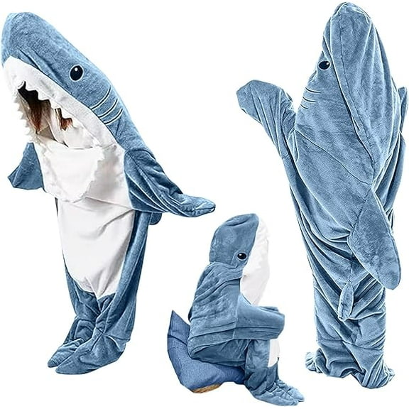 RAINBEAN Shark Blanket Hoodie Onesie for Adults and Kids, Cozy Flannel Shark Sleeping Bag