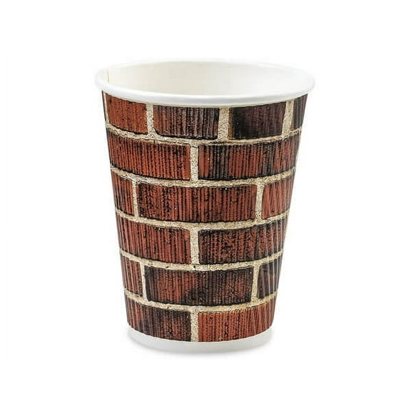 Pack of 500, Brick 8 Oz Groove Paper Hot Cups Made in USA w/Straight Groove Design Provides Insulation - No Sleeves Needed for Most Hot Drinks