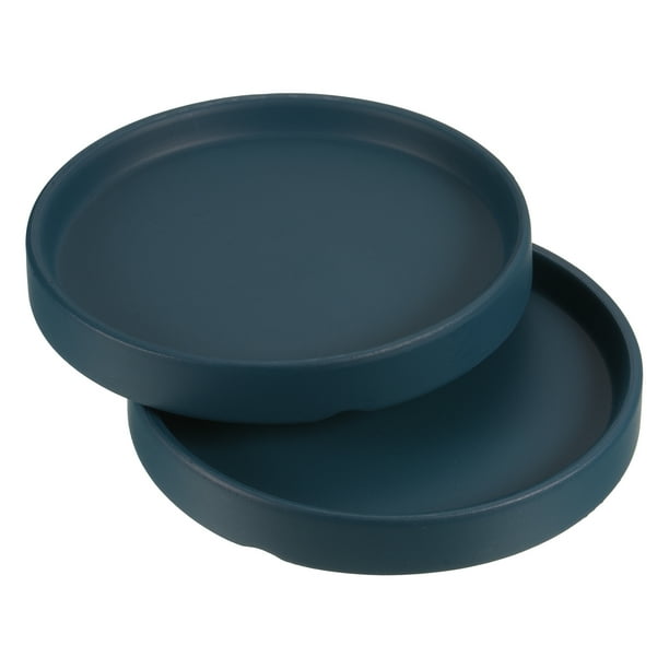 Plato de maceta redondo de cerámica Uxcell de 4.5" con bandeja de goteo, paquete de 2 en azul