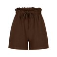 thumbnail image 6 of Women's Denim Shorts Womens Casual Solid Side Pockets Pants Shorts Elastic Waist Pockets Daily High Waist Shorts,Brown Women's Shorts L, 6 of 7