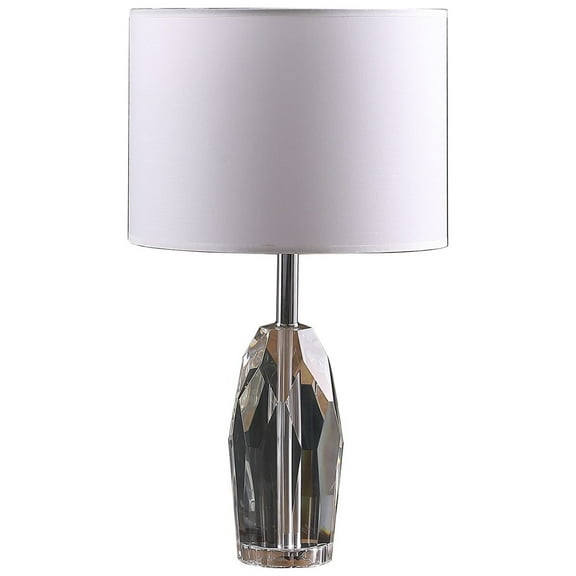 19" Chrome and Faceted Crystal Urn Table Lamp With White Drum Shade