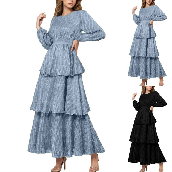 YHAJDS Women's Fall Winter Casual dress,Women's Dresses Casual Dress Long Sleeve Dress Solid Color Round Neck Lace Waist Fall Dresses for Women