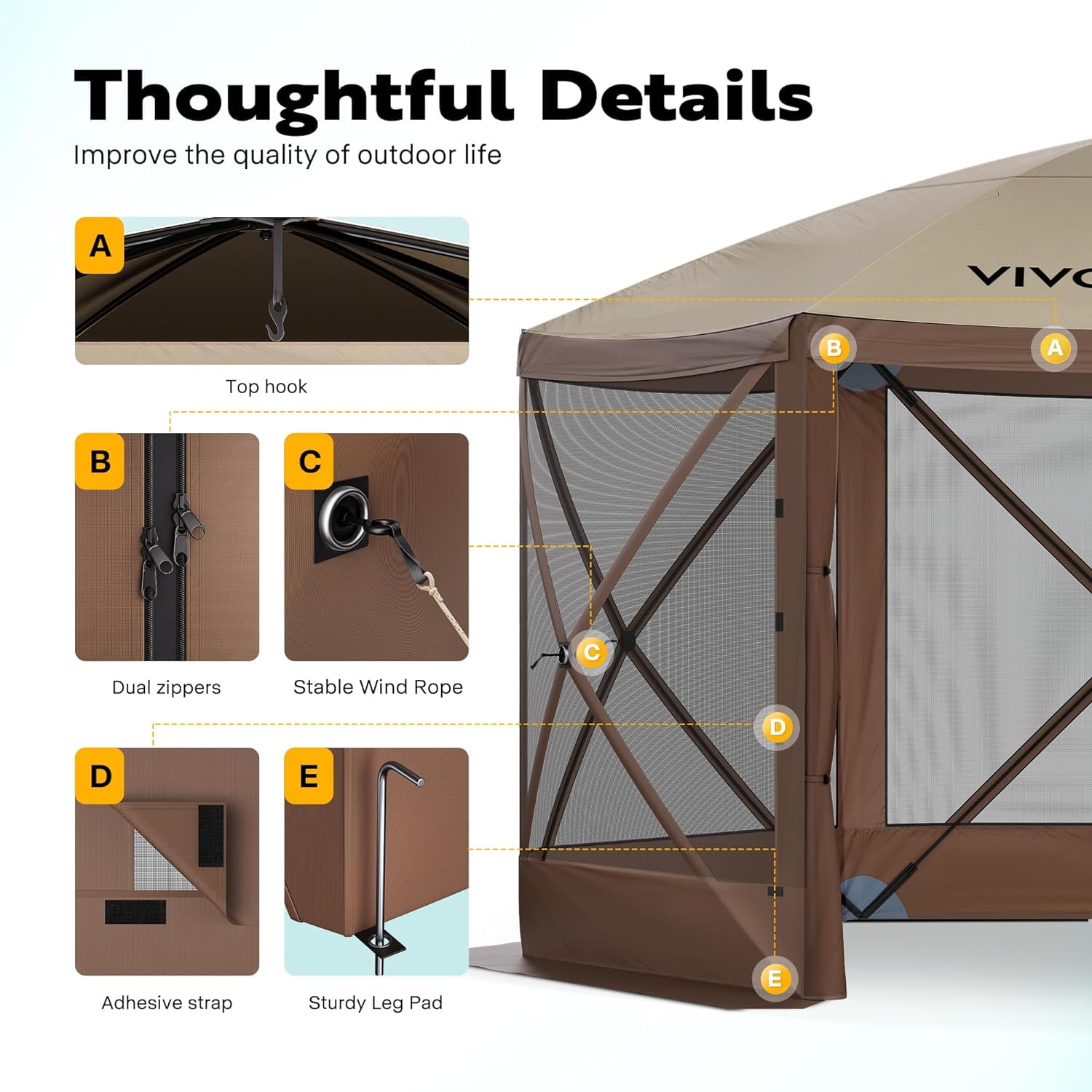 SPECSTAR 10' x 10' Pop-Up Camping Gazebo Tent, 6-Sided Instant Setup Canopy Shelter with Wind Panels, Mosquito Netting
