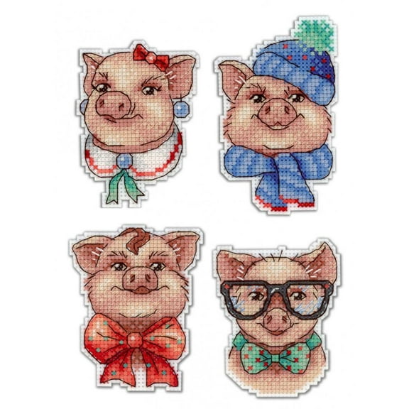 Counted Cross Stitch Kit Plastic Canvas Cute Piggies P-279 / SR-279 Needlework  Pink By MP Studia