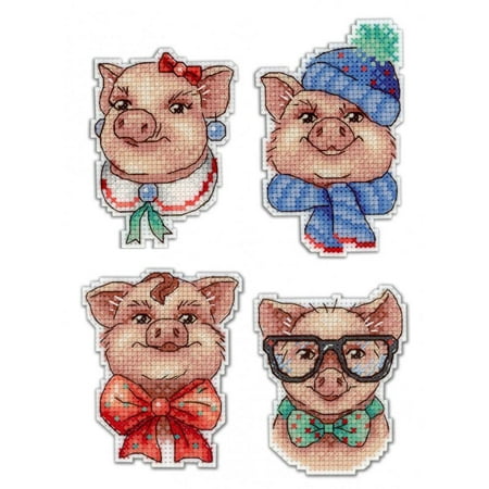 UPC: 4627128732536 | Counted Cross Stitch Kit Plastic Canvas Cute Piggies P-279 / SR-279 Needlework Pink By MP Studia