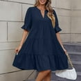 thumbnail image 7 of Oplxuo Tiered Ruffle Dress Women Summer Loose 3/4 Sleeve A Line Mini Dress Pleated V Neck Baby Doll Dresses with Pockets, 7 of 7