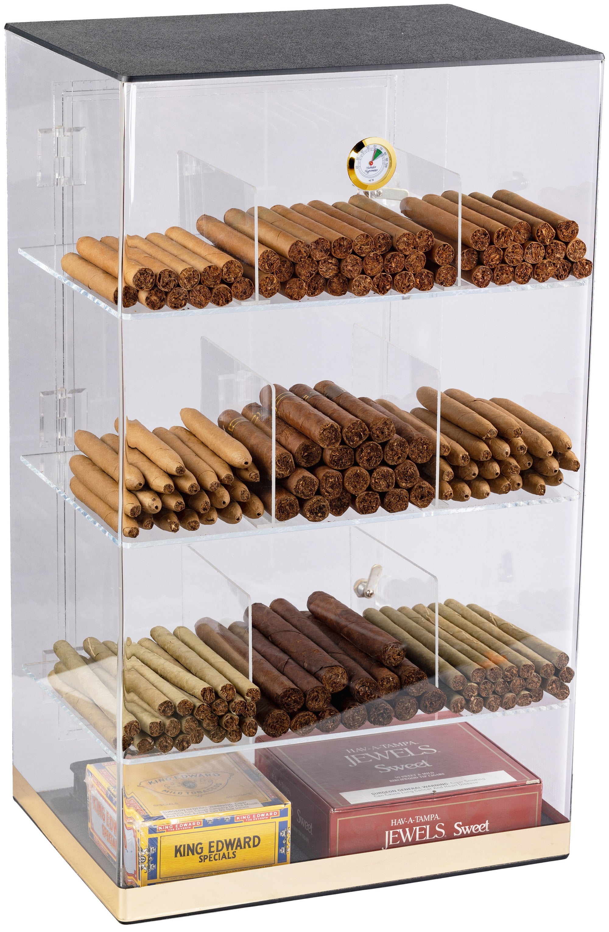 Prestige Import Group Roosevelt Acrylic Display Cigar Humidor w/ 9 Bins & Hygrometer - Holds Up to 250