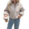 thumbnail image 2 of Chaquetas Abrigadas con Cremallera para Mujer, de Otoño e Invierno, de Larga, Informales, Holgadas y con Bolsillos. Gris M, 2 of 7