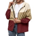 thumbnail image 1 of Moda mujer rompevientos empalme con capucha manga larga cremallera bolsillo con cordón impermeable MABOTO Rojo/Grande, 1 of 7
