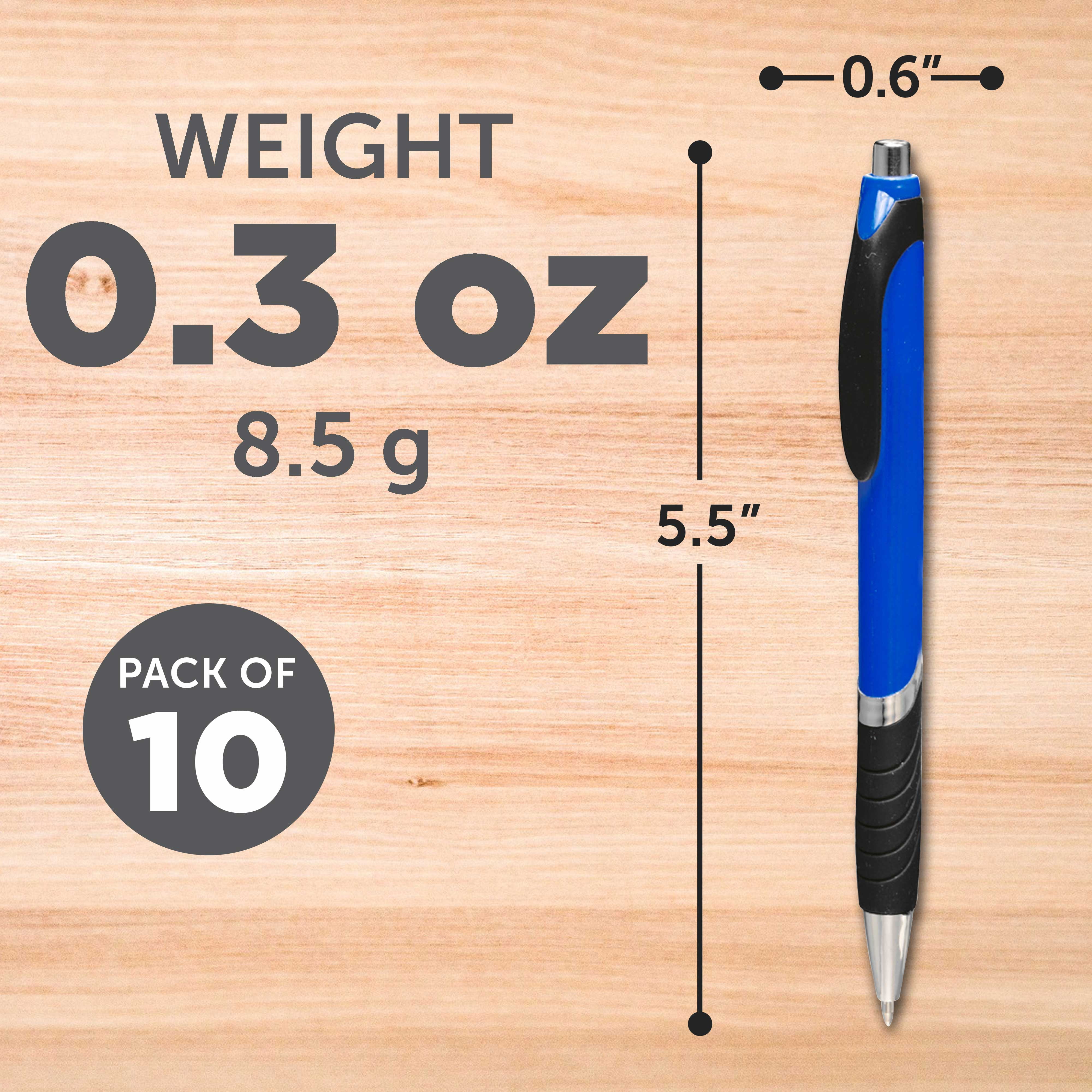 Ballpoint Pens With Rubber Grip - 10 pack - Black Ink Ball Point Pen with Soft Touch Plastic - Blue