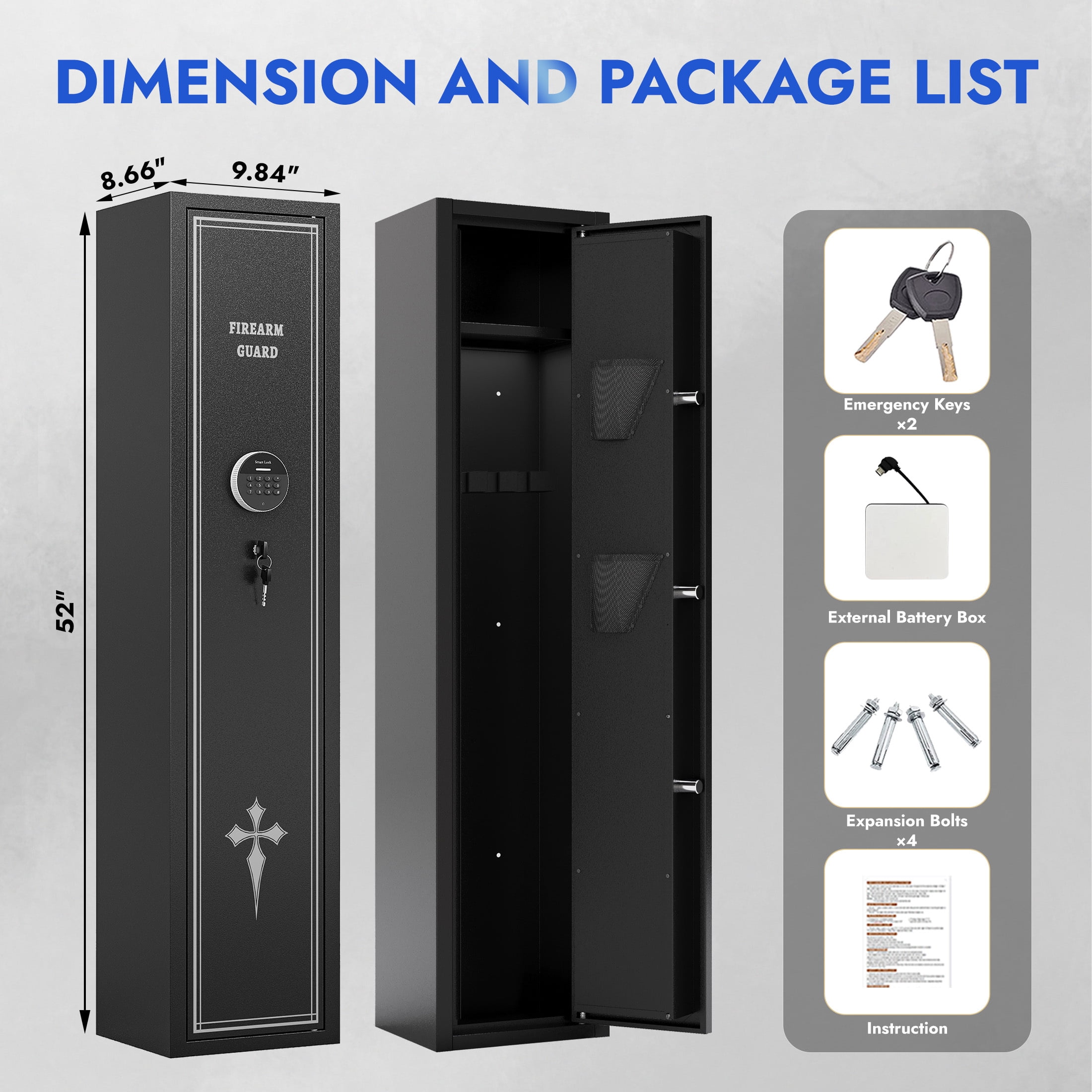 KAER 2-3 Gun Safe, Assembled Rifle Safe for Multi-Function, Quick Access Gun Cabinet with Pistol Pocket for Home