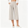 thumbnail image 6 of YuXingFu Womens High Waist Wide Leg Pleated Capri Pants - Side Pockets Work Summer Spring Beige S, 6 of 7