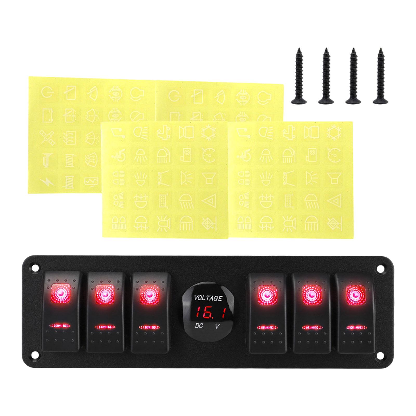 6 Gang Rocker Switch Panel Pre Wired ON Off Waterproof ABS Metal for Suvs Rvs Trailers Marine Vehicles