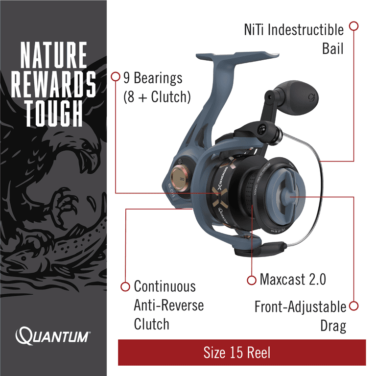 Quantum Smoke X Spinning Fishing Reel, Size 15 Reel, Changeable Right- or  Left-Hand Retrieve, Continuous Anti-Reverse Clutch with NiTi Indestructible