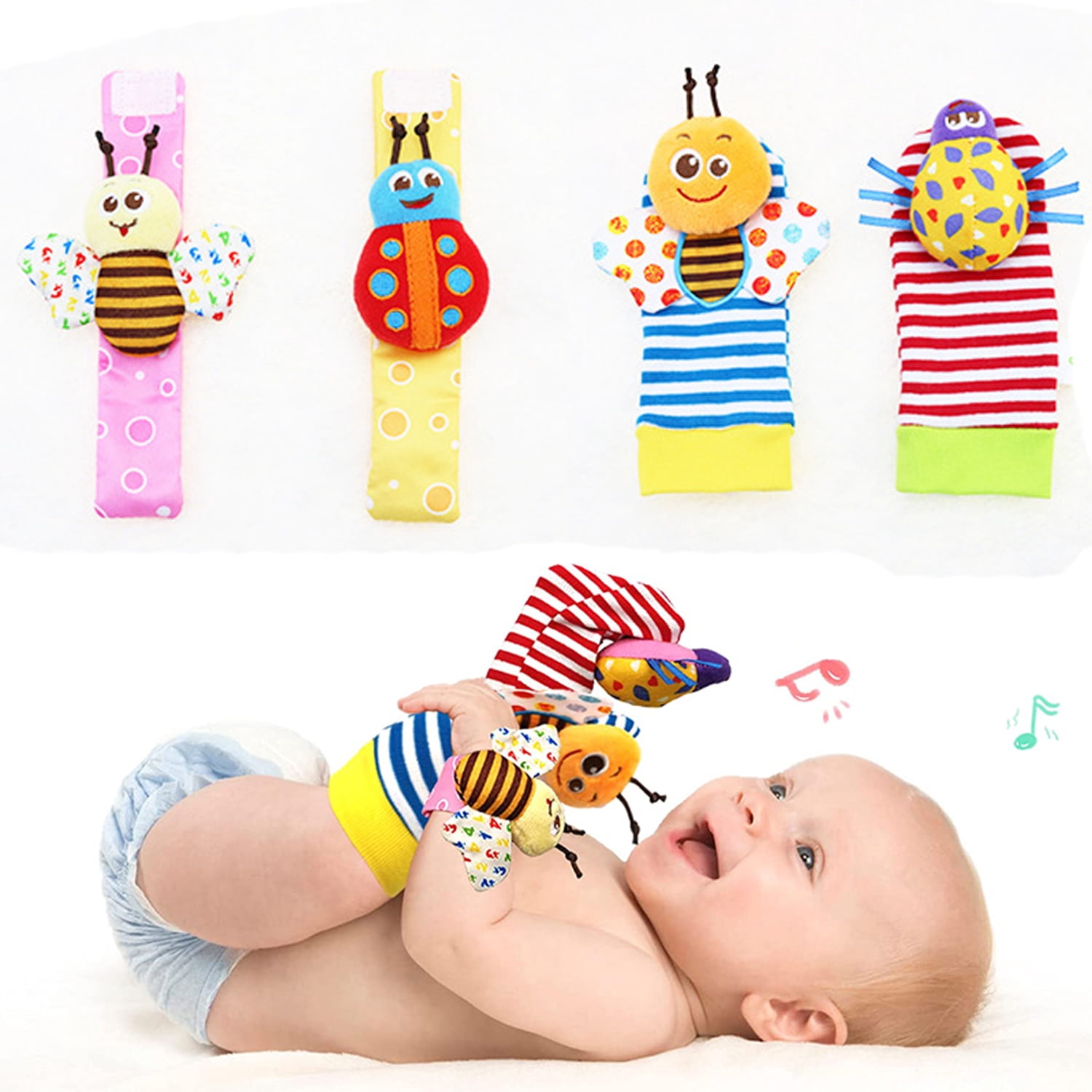4PCS Wrist Rattles and Foot Rattles Finders for Baby, Rattle Toy, Wrist