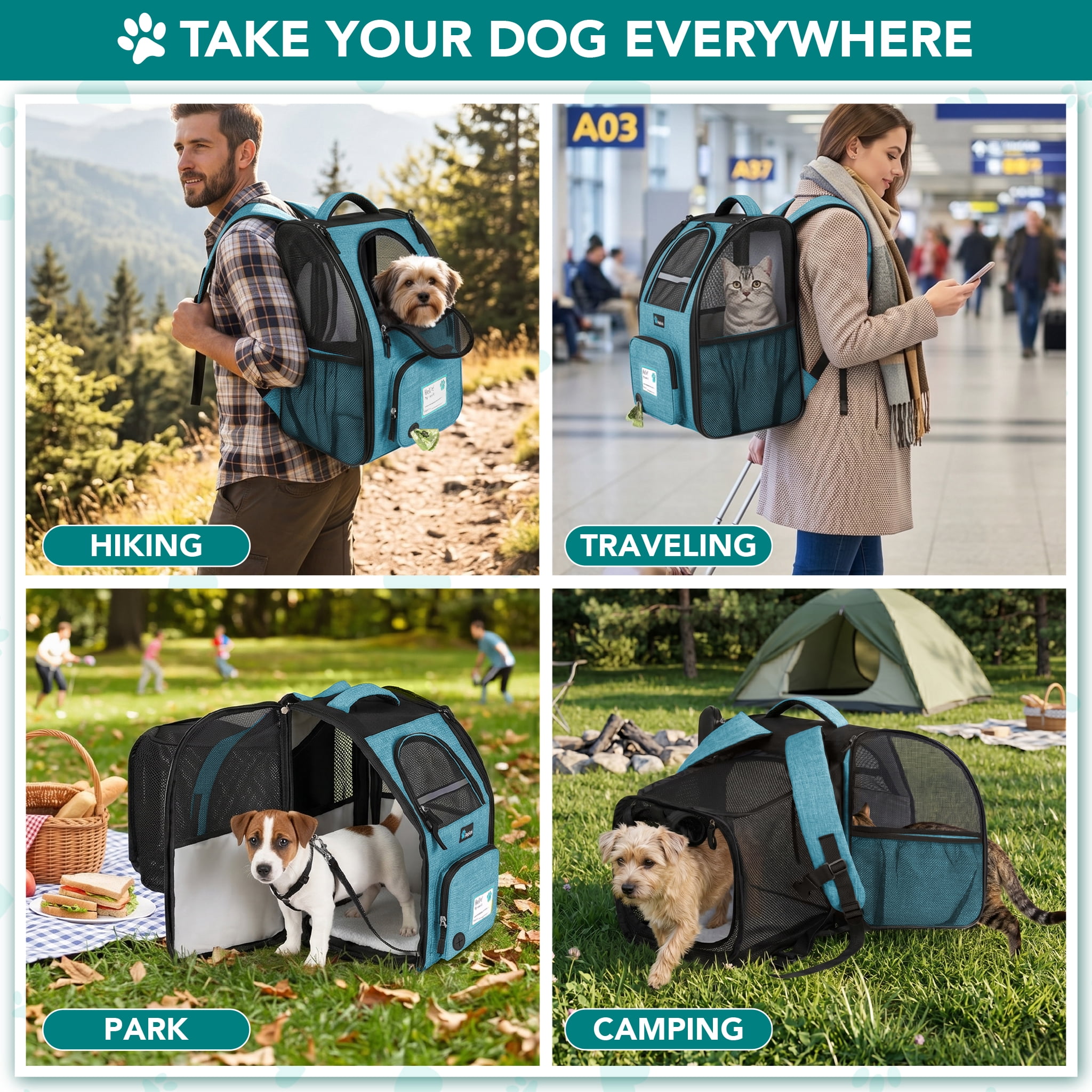 PetAmi Expandable Backpack Carrier for Dogs & Cats, Airline