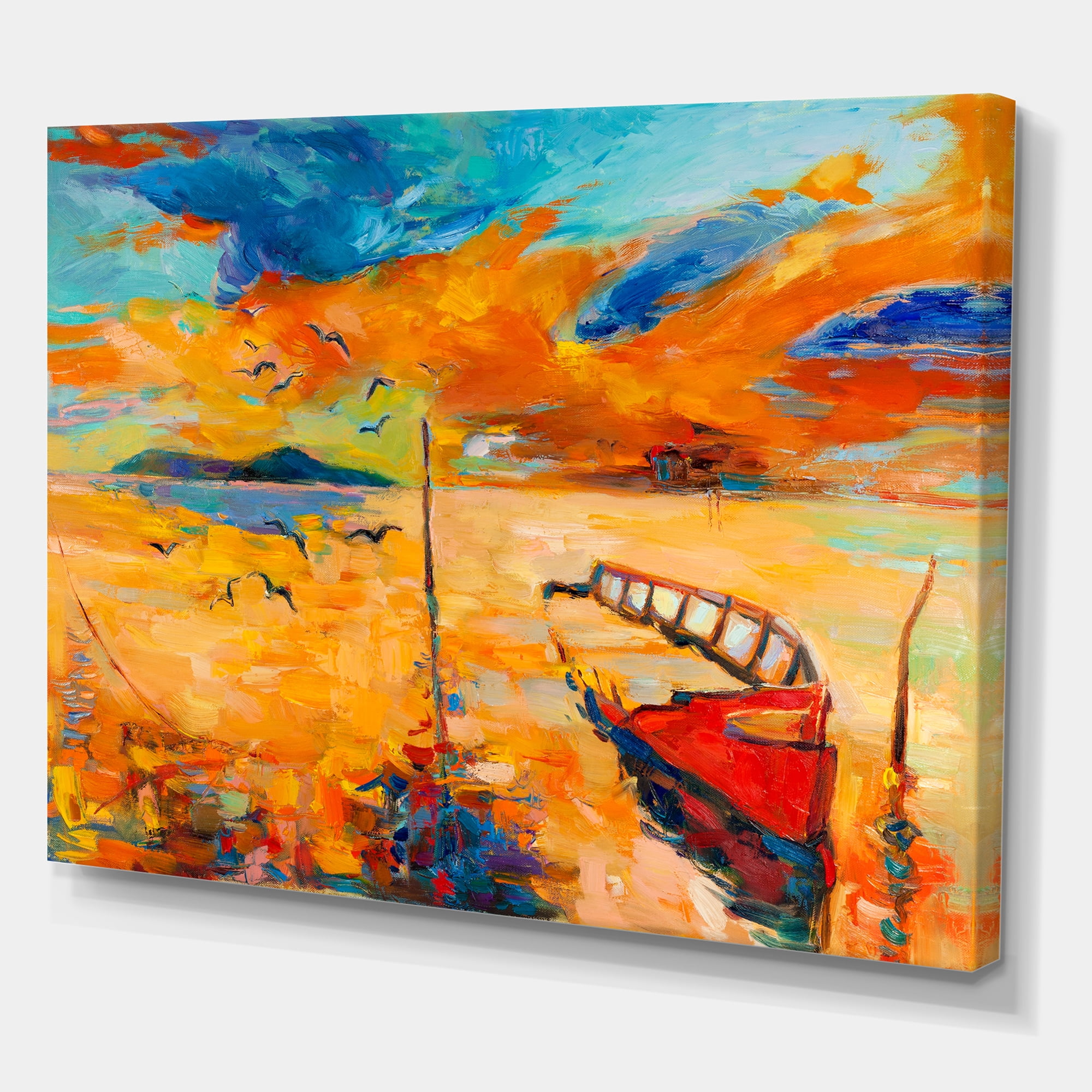 Designart ' Boat At The Lake During Evening Glow VIII ' Nautical & Coastal Canvas Wall Art Print