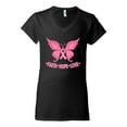 thumbnail image 2 of Wild Bobby, Butterfly Pink Ribbon Faith Hope Love, Breast Cancer Awareness, Women Standard V-Neck Tee, Black, Small, 2 of 5