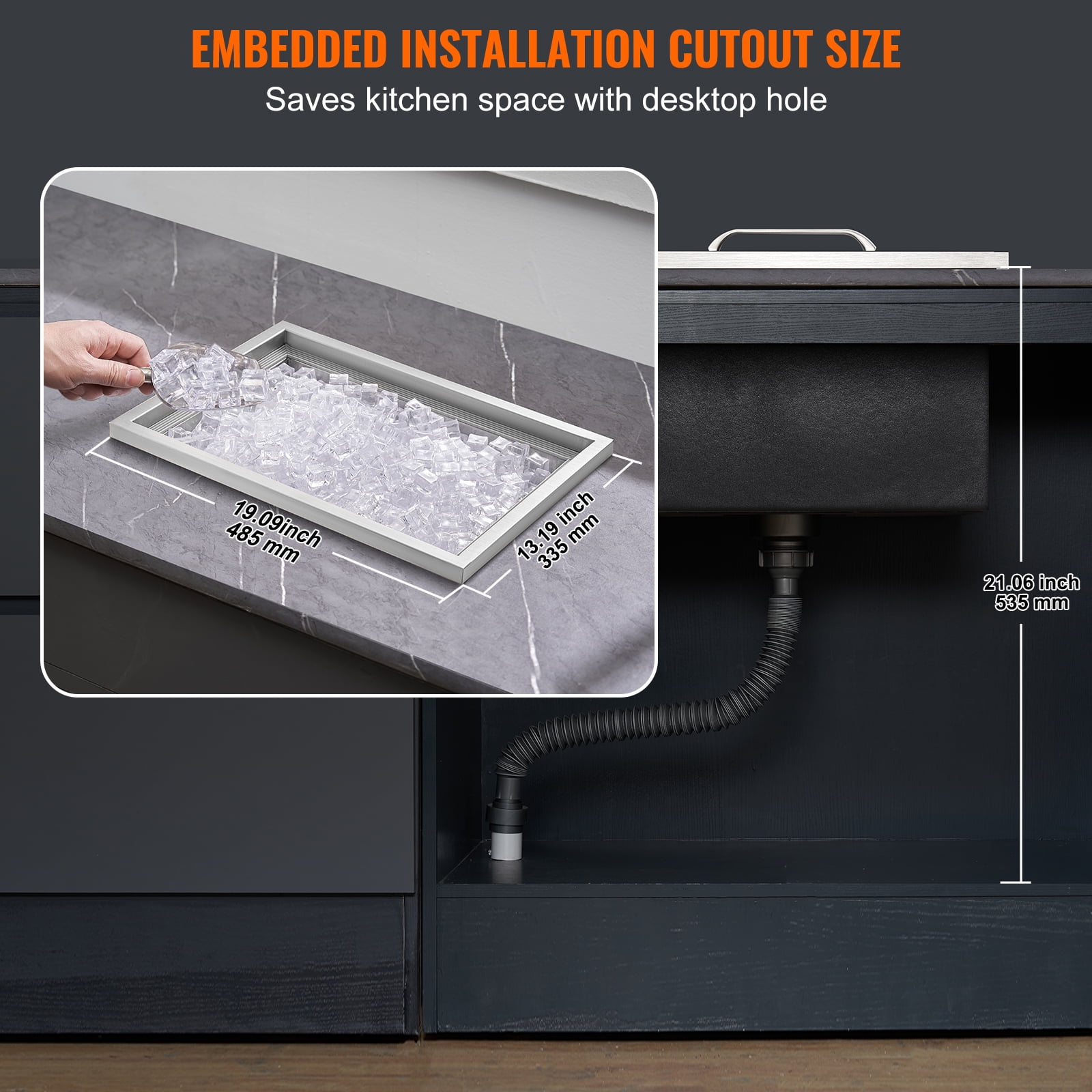 VEVOR Drop in Ice Chest 20"Lx14"Wx12"H with Cover 304 Stainless Steel Drop in Cooler Included Drain-pipe and Drain Plug Drop in Ice Bin for Cold Wine Beer