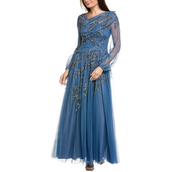 Theia womens  Wilma Bishop Sleeve Gown, 6, Blue