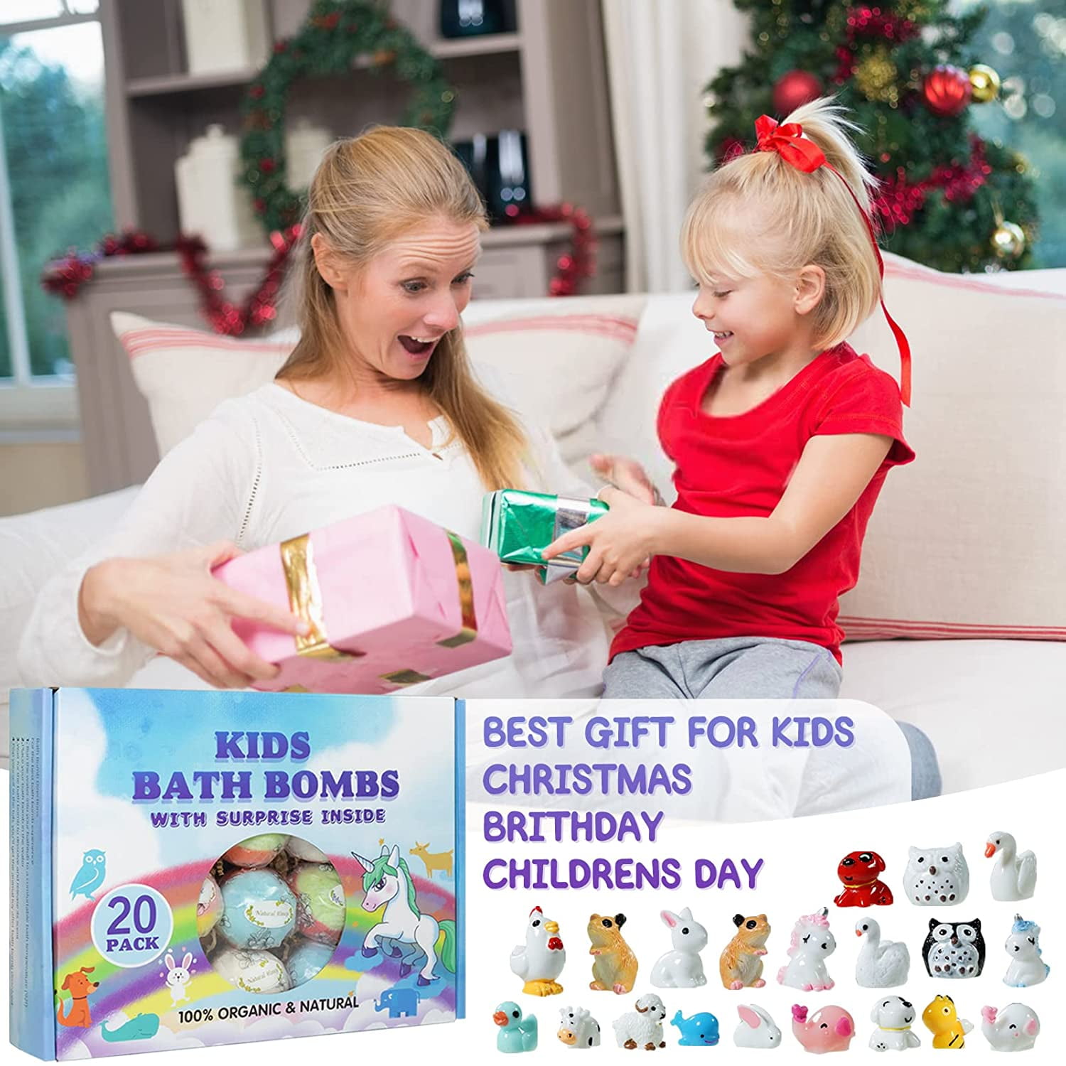 Bath Bombs for Kids, 20 Pcs Handmade Natural & Organic Bath Bombs with Surprise Toy inside- PickMora