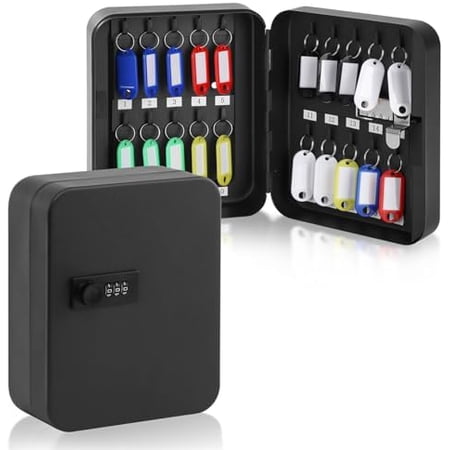20 Key Storage Lock Box with Code Key Cabinet Organizer Wall Mount with Combination Lock Hooks & Labels for Home Office & Rental Properties 7.87 x 6.3 x 3.14 in Black 20 Key Storage Lock Box with Code Key Cabinet Organizer Wall Mount with Combination Lock Hooks & Labels for Home Office & Rental Properties 7.87 x 6.3 x 3.14 in Black