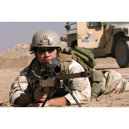 January 5 2006 - A soldier shoots the 50 caliber sniper rifle at a firing range in Ad Diwaniyah Iraq Poster