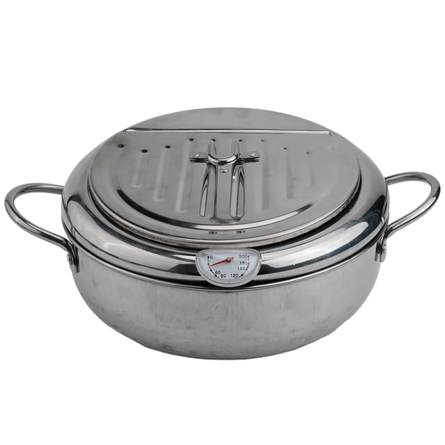 Premium Stainless Steel Deep Fryer Pot with Thermometer,Oil Drip Rack & Lid 2.2L/3.2L Kitchen Fryer for Various Heat Sources,Easy Clean & Temperature Control