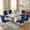 Table and Blue Chairs, variant on Sumdeal 70" Faux Marble Dining Table Set for 4, Modern Kitchen Dining Table with 4 Velvet Upholstered Dining Chairs, Stainless Steel Base Dining Room Furniture Set, Black