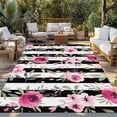 thumbnail image 2 of Pink Roses Outdoor Rug for Patio/Deck/Porch, Non-Slip Large Area Rug 6 x 9 Ft, Romantic Flowers Leaves Floral Black Stripes Indoor Outdoor Rugs Washable Area Rugs, Camping Rug Carpet Runner, 2 of 8