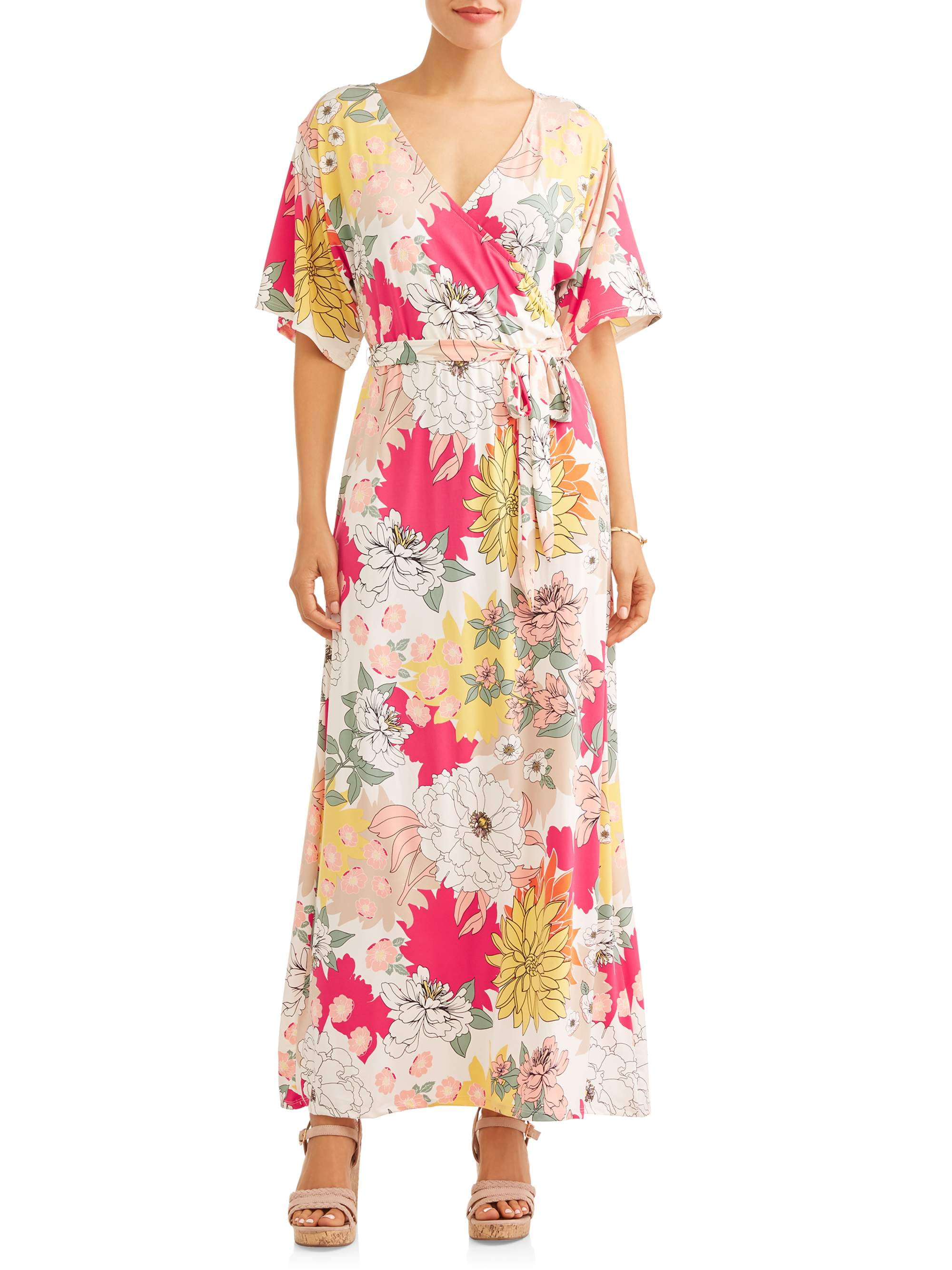 Women's Flutter Sleeve Faux Wrap Maxi Dress - Walmart.com