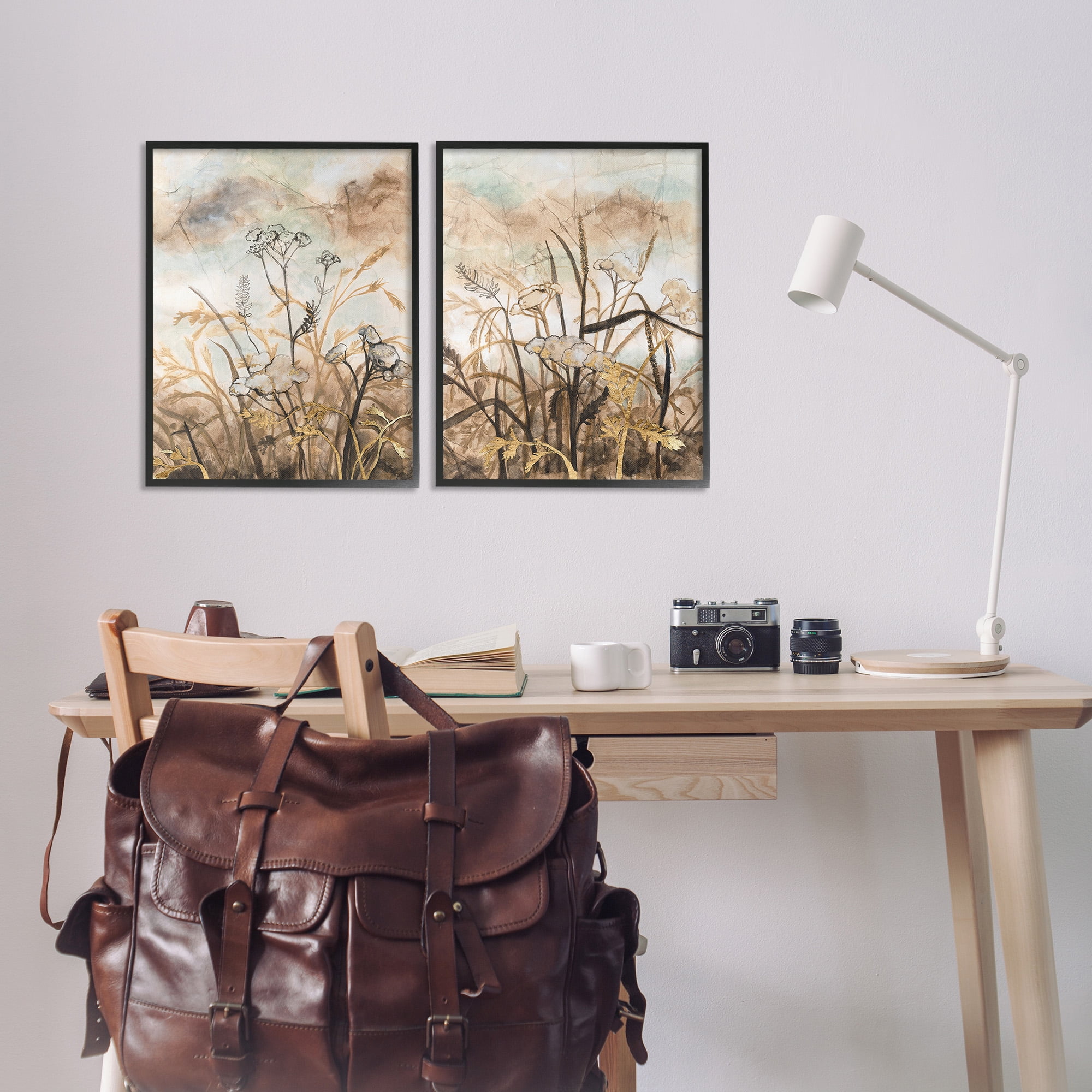 Stupell Industries Abstract Nature Outlines Landscape Painting Black Framed Art Print Wall Art, 16 x 20, Set of 2