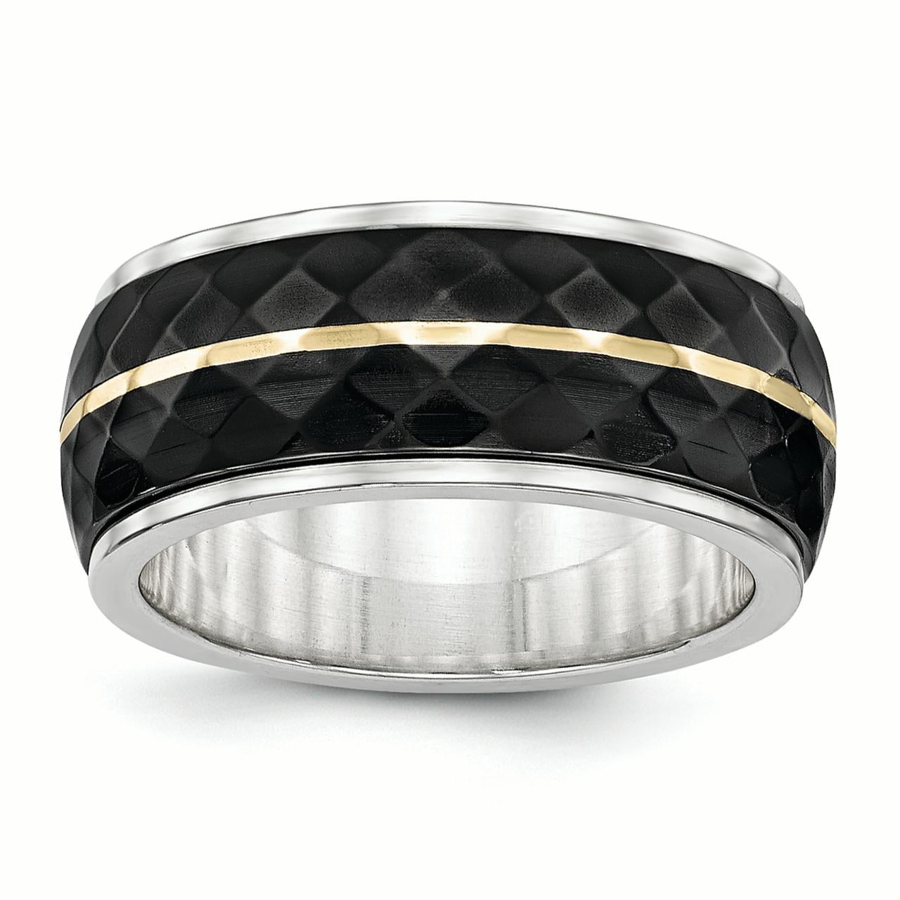 Edward Mirell Titanium & Black Ti Inlay with 14k Yellow Stripe Ring