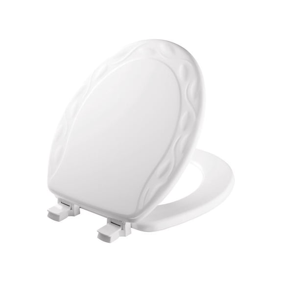 Mayfair Ivy Round Enameled Wood Toilet Seat in White with Stay·Tite