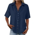 thumbnail image 5 of Womens Summer Causal Button Down Tops Fashion Casual Linen Solid Color Flared Open Front Short Sleeve Button-Up V-Neck Pocket Top Breathable travel-friendly blouses, 5 of 6