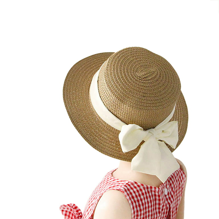 Asashitenel Kids Toddler Little Girl Straw Hat Summer Sun Hats with Big Bow Beach UV Protection Hats Wide Brim Floppy Hats, Girl's, Size: One Size