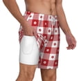 thumbnail image 3 of Picia Red Plaid Daisy pattern Mens Swim Trunks with Compression Liner Stretch Beach Shorts Quick Dry with Zipper Pockets No-Chafing Board Shorts-3X-Large, 3 of 9