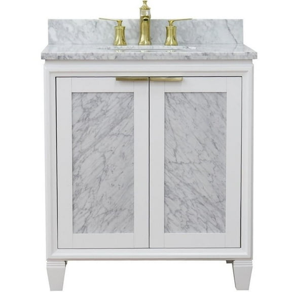 Trento 31" Single Oval Sink Solid Wood Vanity in White/White Carrara