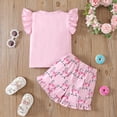 thumbnail image 4 of Kiijoy Girls Easter Outfits Rabbit Print Flutter Sleeve T Shirt Shorts Set, Sizes 1-2, 4 of 6