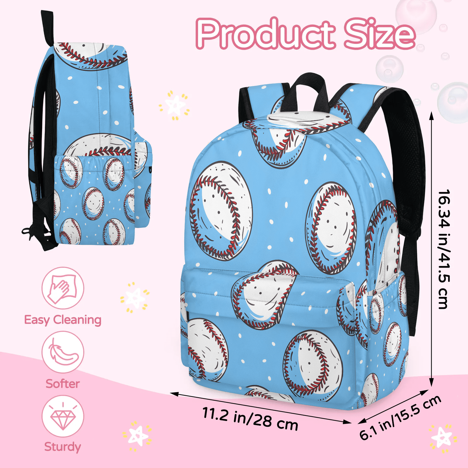 Herdesigns Baseball Sports Backpack for Men Women, Lightweight Laptop Backpack 16.3 Inch Cool Ball Casual Daypack for Travel Work Commuter
