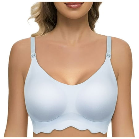 Zshosam Women s Thin Bra Without Underwire Soft Bustier Seamless Bra Without Underwire With Additional Bra Extension(Light Blue XL)