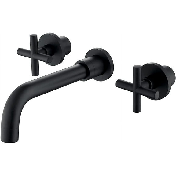 MAYEERTY Wall Mount Bathroom Faucet for Vessel Sink with 2 Cross Handles, Solid Brass, Matte Black
