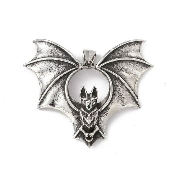 1 pc 304 Stainless Steel Pendants Bat Antique Silver 53x63x10mm Hole: 8x4mm